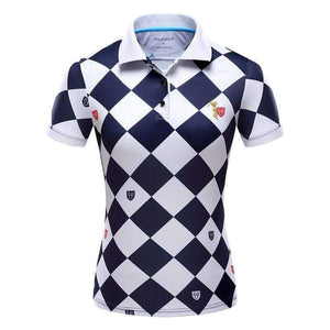 Planet Gates navy white plaid / S Polo Women's Golf T-shirt Summer Clothing Ladies Short Sleeve Korean POLO Shirt Breathable Leisure Sports