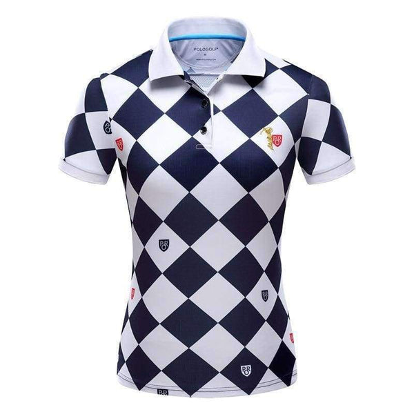 Planet Gates navy white plaid / S Polo Women's Golf T-shirt Summer Clothing Ladies Short Sleeve Korean POLO Shirt Breathable Leisure Sports