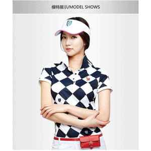 Planet Gates navy white plaid / S Polo Women's Golf T-shirt Summer Clothing Ladies Short Sleeve Korean POLO Shirt Breathable Leisure Sports