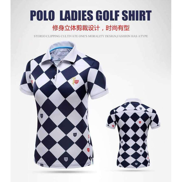 Planet Gates navy white plaid / S Polo Women's Golf T-shirt Summer Clothing Ladies Short Sleeve Korean POLO Shirt Breathable Leisure Sports