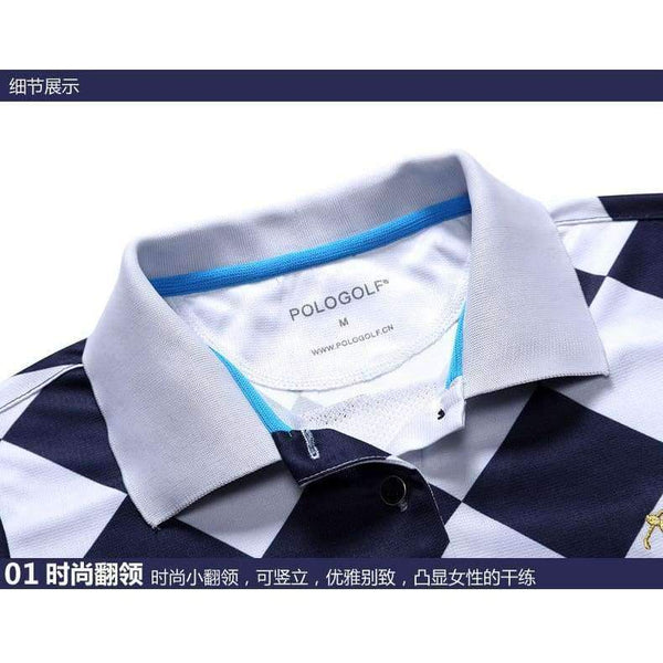 Planet Gates navy white plaid / S Polo Women's Golf T-shirt Summer Clothing Ladies Short Sleeve Korean POLO Shirt Breathable Leisure Sports