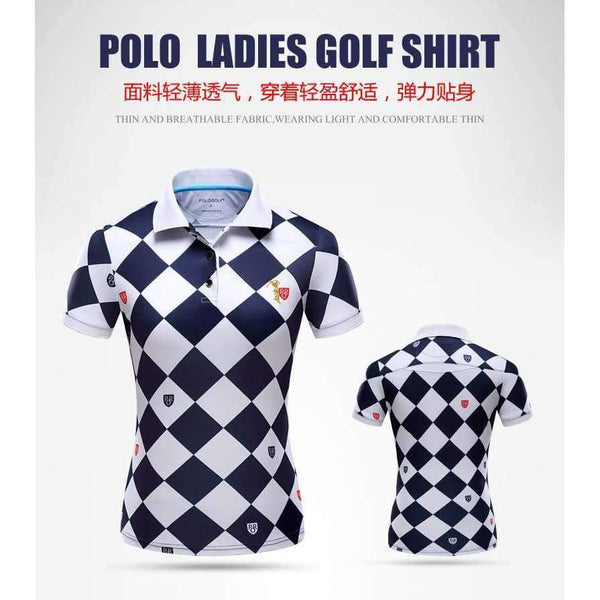 Planet Gates navy white plaid / S Polo Women's Golf T-shirt Summer Clothing Ladies Short Sleeve Korean POLO Shirt Breathable Leisure Sports