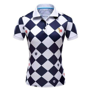 Planet Gates navy white plaid / S Polo Women's Golf T-shirt Summer Clothing Ladies Short Sleeve Korean POLO Shirt Breathable Leisure Sports