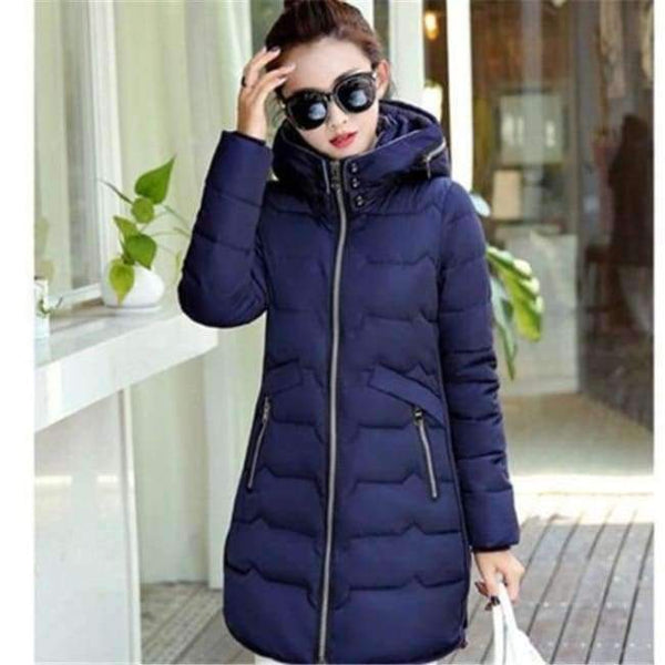 Planet Gates navy / XL Winter Jacket Women Cotton Long Jacket Fashion 2017 Girls Padded Slim Plus Size Hooded Parkas Stand Collar Coat C423
