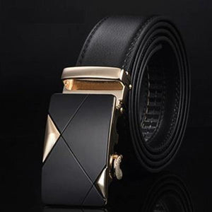 Planet Gates NE304 gold / 105cm 29to31 Inch Leather Strap Belts For Men Top Quality Automatic Buckle black Belts Cummerbunds