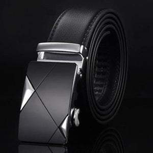 Planet Gates NE304 silvery / 105cm 29to31 Inch Leather Strap Belts For Men Top Quality Automatic Buckle black Belts Cummerbunds