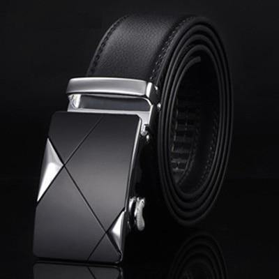 Planet Gates NE304 silvery / 105cm 29to31 Inch Leather Strap Belts For Men Top Quality Automatic Buckle black Belts Cummerbunds