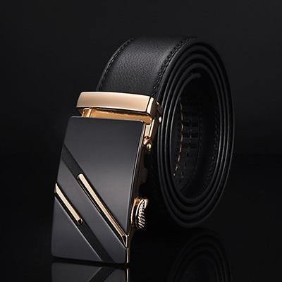 Planet Gates NE305 gold / 105cm 29to31 Inch Leather Strap Belts For Men Top Quality Automatic Buckle black Belts Cummerbunds