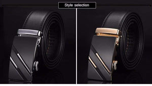 Planet Gates NE305 gold / 105cm 29to31 Inch Leather Strap Belts For Men Top Quality Automatic Buckle black Belts Cummerbunds