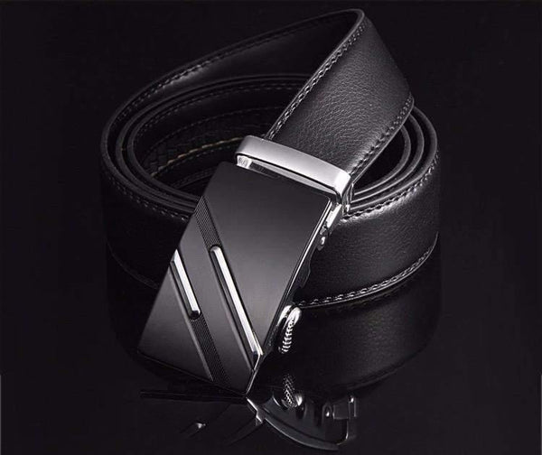 Planet Gates NE305 gold / 105cm 29to31 Inch Leather Strap Belts For Men Top Quality Automatic Buckle black Belts Cummerbunds