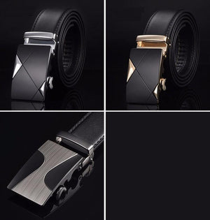 Planet Gates NE305 gold / 105cm 29to31 Inch Leather Strap Belts For Men Top Quality Automatic Buckle black Belts Cummerbunds