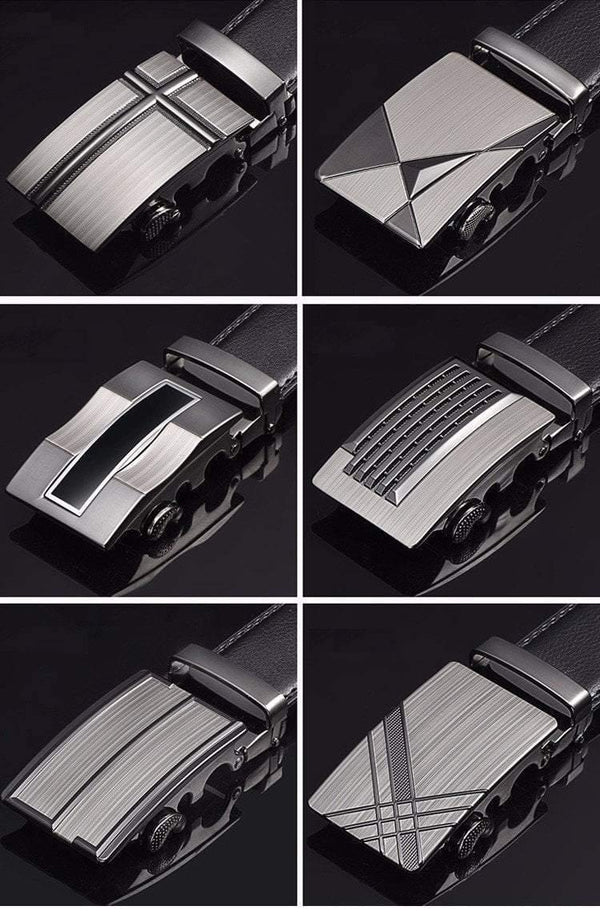 Planet Gates NE305 gold / 105cm 29to31 Inch Leather Strap Belts For Men Top Quality Automatic Buckle black Belts Cummerbunds