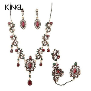 Planet Gates Necklace Earing Ring Jewelry Sets Vintage Red Necklace Bracelet Earrings Ring Set Indian Crystal Antique Gold Wedding Jewellery