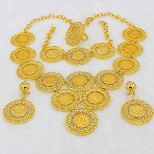 Planet Gates Necklace/Earring/Ring/Bracelet Jewelry Sets For Women Gold Color Coins Arabic/African Bridal Wedding Gifts