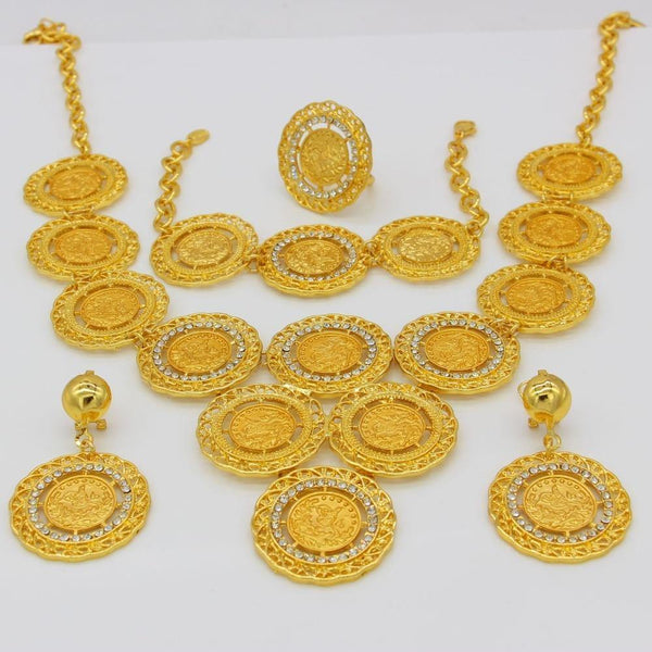 Planet Gates Necklace/Earring/Ring/Bracelet Jewelry Sets For Women Gold Color Coins Arabic/African Bridal Wedding Gifts