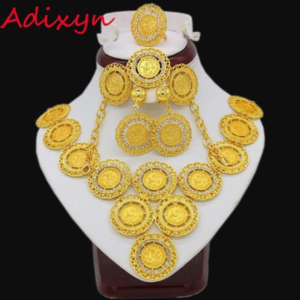 Planet Gates Necklace/Earring/Ring/Bracelet Jewelry Sets For Women Gold Color Coins Arabic/African Bridal Wedding Gifts