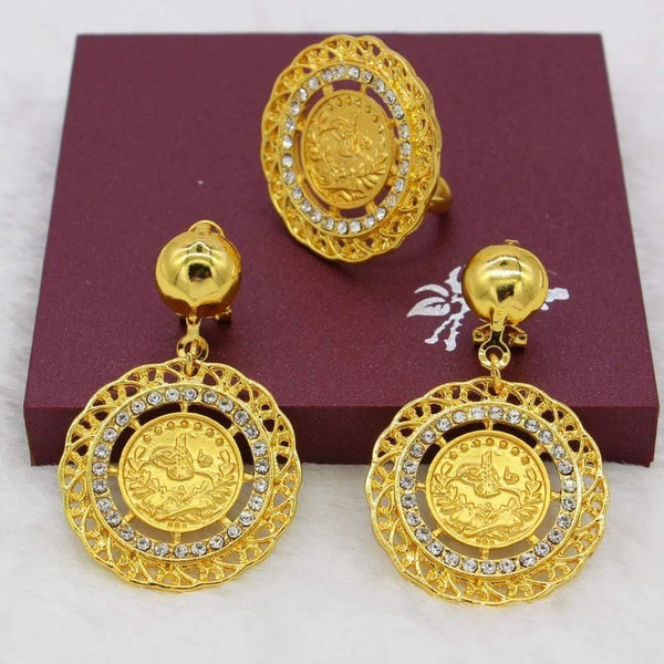 Planet Gates Necklace/Earring/Ring/Bracelet Jewelry Sets For Women Gold Color Coins Arabic/African Bridal Wedding Gifts