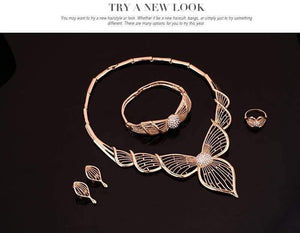 Planet Gates Necklace Earrings Bangle Ring Sets Gold Color Crystal Wedding Bridal Jewelry Sets