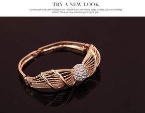 Planet Gates Necklace Earrings Bangle Ring Sets Gold Color Crystal Wedding Bridal Jewelry Sets