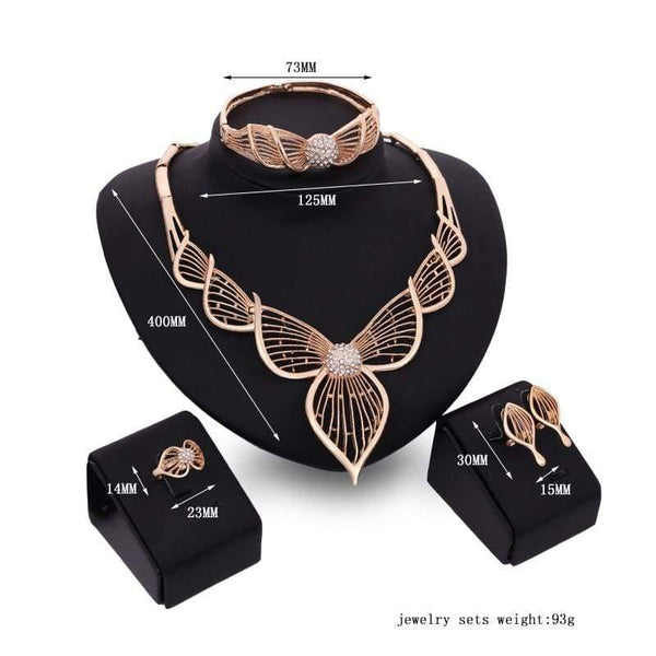 Planet Gates Necklace Earrings Bangle Ring Sets Gold Color Crystal Wedding Bridal Jewelry Sets