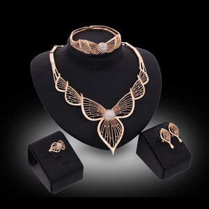 Planet Gates Necklace Earrings Bangle Ring Sets Gold Color Crystal Wedding Bridal Jewelry Sets