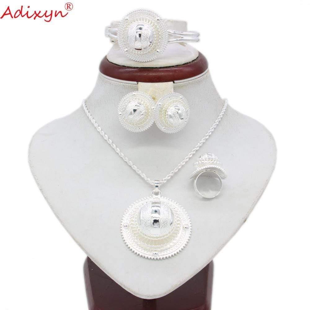 Planet Gates Necklace/Pendant/Earrings/Ring/Bangle Jewelry sets Silver Color Habesha African Wedding Gifts N06155