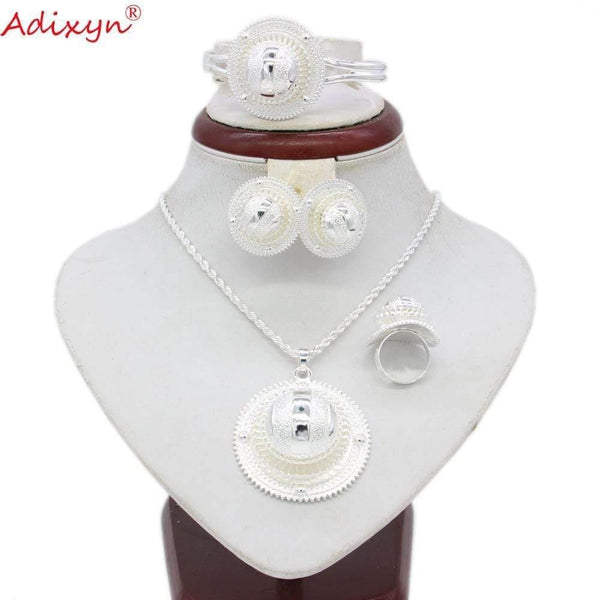 Planet Gates Necklace/Pendant/Earrings/Ring/Bangle Jewelry sets Silver Color Habesha African Wedding Gifts N06155
