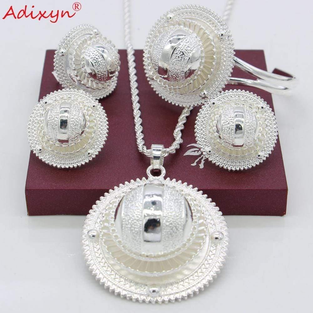 Planet Gates Necklace/Pendant/Earrings/Ring/Bangle Jewelry sets Silver Color Habesha African Wedding Gifts N06155