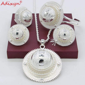 Planet Gates Necklace/Pendant/Earrings/Ring/Bangle Jewelry sets Silver Color Habesha African Wedding Gifts N06155