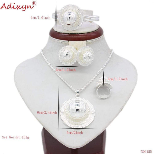 Planet Gates Necklace/Pendant/Earrings/Ring/Bangle Jewelry sets Silver Color Habesha African Wedding Gifts N06155