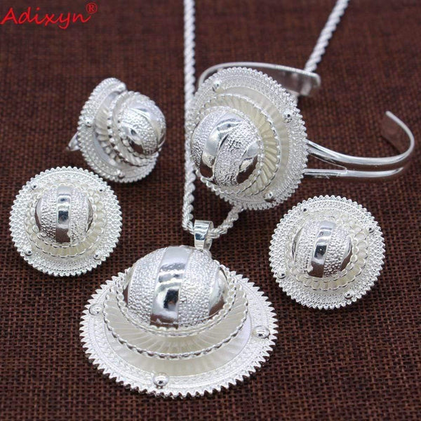 Planet Gates Necklace/Pendant/Earrings/Ring/Bangle Jewelry sets Silver Color Habesha African Wedding Gifts N06155