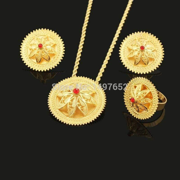 Planet Gates Necklace Pendants/Earrings/Ring Set  Gold Filled Plated Habesha Jewelry African Bridal Jewelry Sets