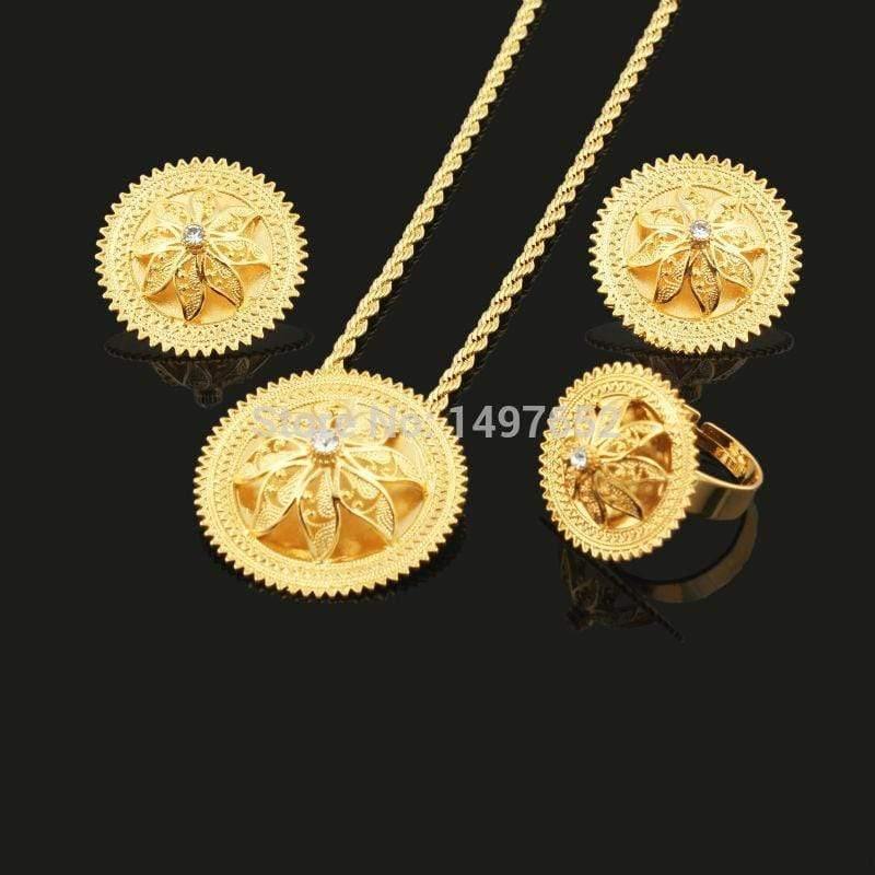 Planet Gates Necklace Pendants/Earrings/Ring Set  Gold Filled Plated Habesha Jewelry African Bridal Jewelry Sets