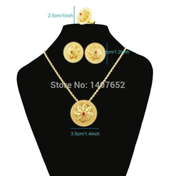 Planet Gates Necklace Pendants/Earrings/Ring Set  Gold Filled Plated Habesha Jewelry African Bridal Jewelry Sets