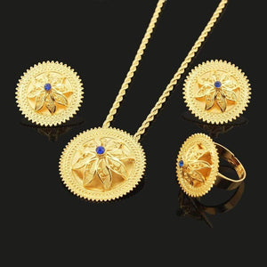 Planet Gates Necklace Pendants/Earrings/Ring Set  Gold Filled Plated Habesha Jewelry African Bridal Jewelry Sets