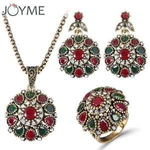 Planet Gates Necklace Sets Fashion Earing Fashion Vintage Ethnic Jewelry Turkish 3Pc Nigerian Red Bead Necklace