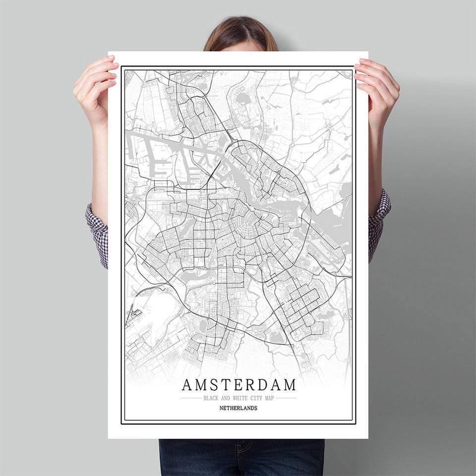 Netherlands Black White World City Map Poster Nordic Living Room Amsterdam Breda Wall Art Pictures Home Decor Canvas Painting