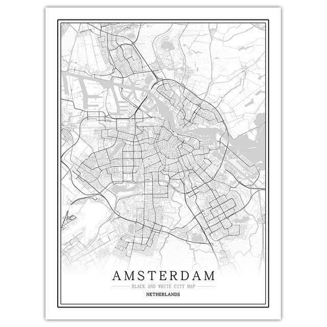 Netherlands Black White World City Map Poster Nordic Living Room Amsterdam Breda Wall Art Pictures Home Decor Canvas Painting