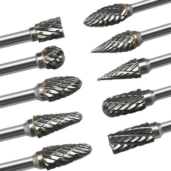 Planet Gates New 10pc 1/8" Shank Tungsten Carbide Milling Cutter Rotary Tool Burr Double Diamond Cut Rotary Dremel Tools Electric Grinding