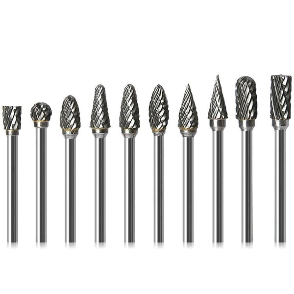 Planet Gates New 10pc 1/8" Shank Tungsten Carbide Milling Cutter Rotary Tool Burr Double Diamond Cut Rotary Dremel Tools Electric Grinding