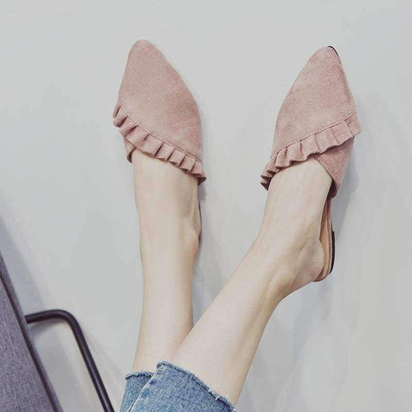 Planet Gates New 2018 Pointed Toe Women Mules Suede Leather Flat Shoes Women Pleated Women Summer Shoes flats Mujer Q254