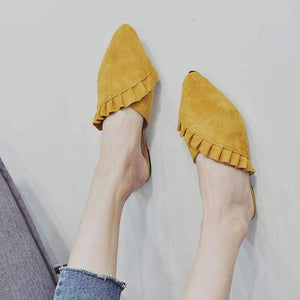 Planet Gates New 2018 Pointed Toe Women Mules Suede Leather Flat Shoes Women Pleated Women Summer Shoes flats Mujer Q254