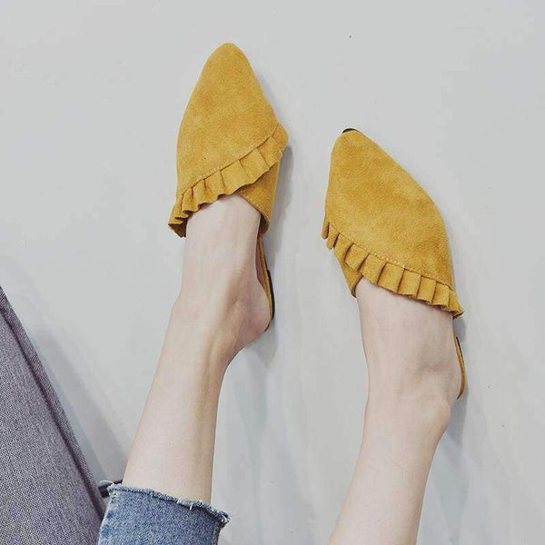 Planet Gates New 2018 Pointed Toe Women Mules Suede Leather Flat Shoes Women Pleated Women Summer Shoes flats Mujer Q254
