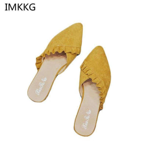 Planet Gates New 2018 Pointed Toe Women Mules Suede Leather Flat Shoes Women Pleated Women Summer Shoes flats Mujer Q254