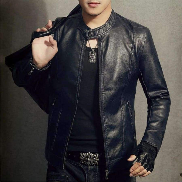 Planet Gates New 2018 Winter Motorcycle Bomber Leather Jacket Men's Autumn Casual Business Slim Biker Faux Leather Jacket Men Outwear Coat