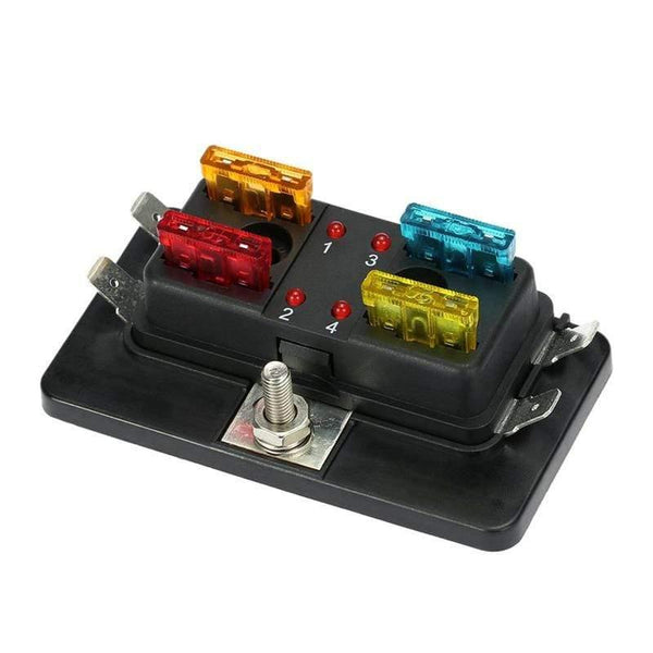 New 4 Way Fuse Box Blade Fuse Holder Box LED Indicator Automotive Fuse Block Box Block 6V-32V Fuse Seat Refitting
