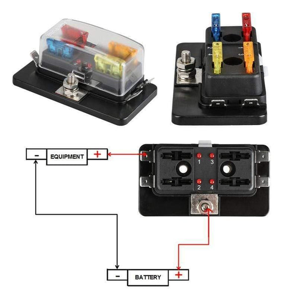 New 4 Way Fuse Box Blade Fuse Holder Box LED Indicator Automotive Fuse Block Box Block 6V-32V Fuse Seat Refitting