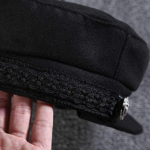 Planet Gates New Arrival Black Lace Embroidery Captain Hat Casual Rope Flat Cap Women Clothing Accessories Autumn Winter Cool Girls Beret Hat