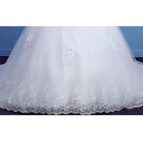 Planet Gates New Arrival Mrs Win Applicue Wedding Dress Lace Boat Neck Sweep Brush Train Bridal Gown lace Up Cap Sleeve Frock Dress