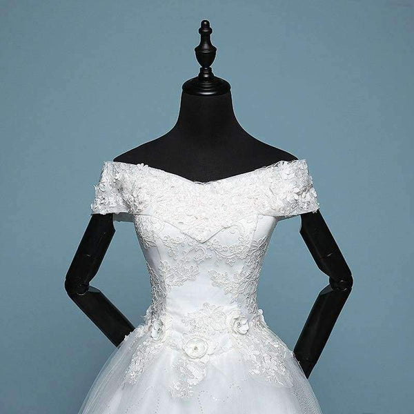 Planet Gates New Arrival Mrs Win Applicue Wedding Dress Lace Boat Neck Sweep Brush Train Bridal Gown lace Up Cap Sleeve Frock Dress
